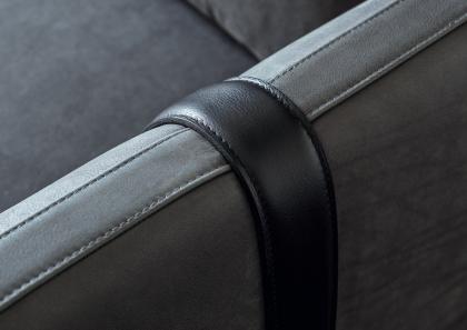 The armrests of the Dee Dee sofa have a leather strap, a unique and elegant detail - BertO
